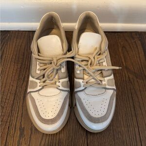 Stylish White and Tan Sneakers